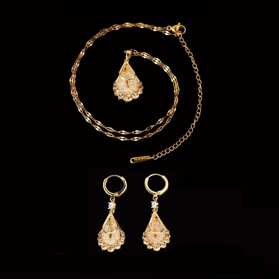 Gold-Plated Mesh Drop Necklaces/Earrings