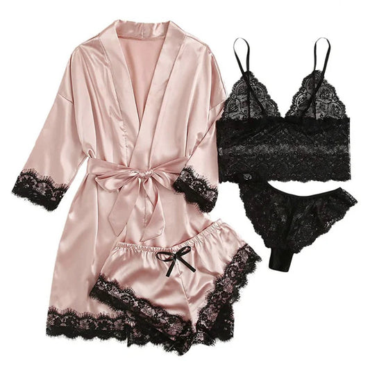 4 Pcs/Set Lace Satin Shawl Lingerie