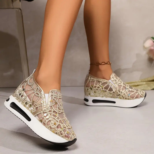 Women's Glittery Mesh Platform Shoes
