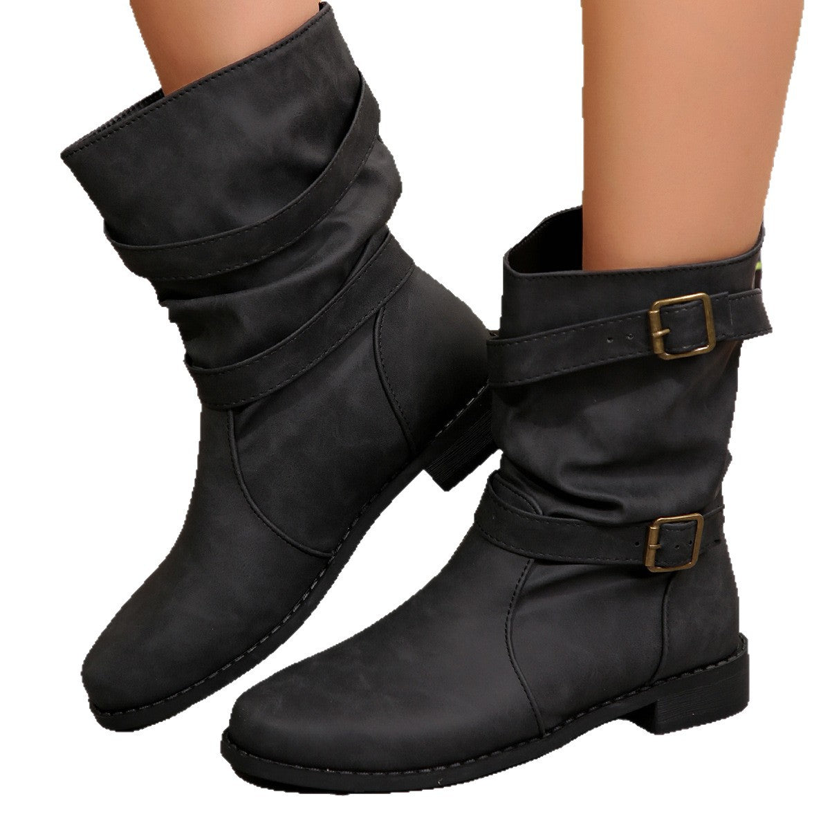 Low Heel Boots with Buckle for Women