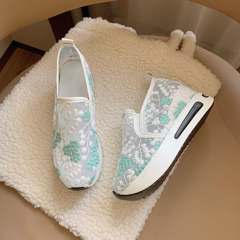 Platform Wedge Embroidery Mesh Shoes