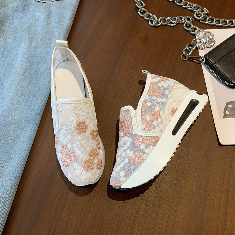 Platform Wedge Embroidery Mesh Shoes