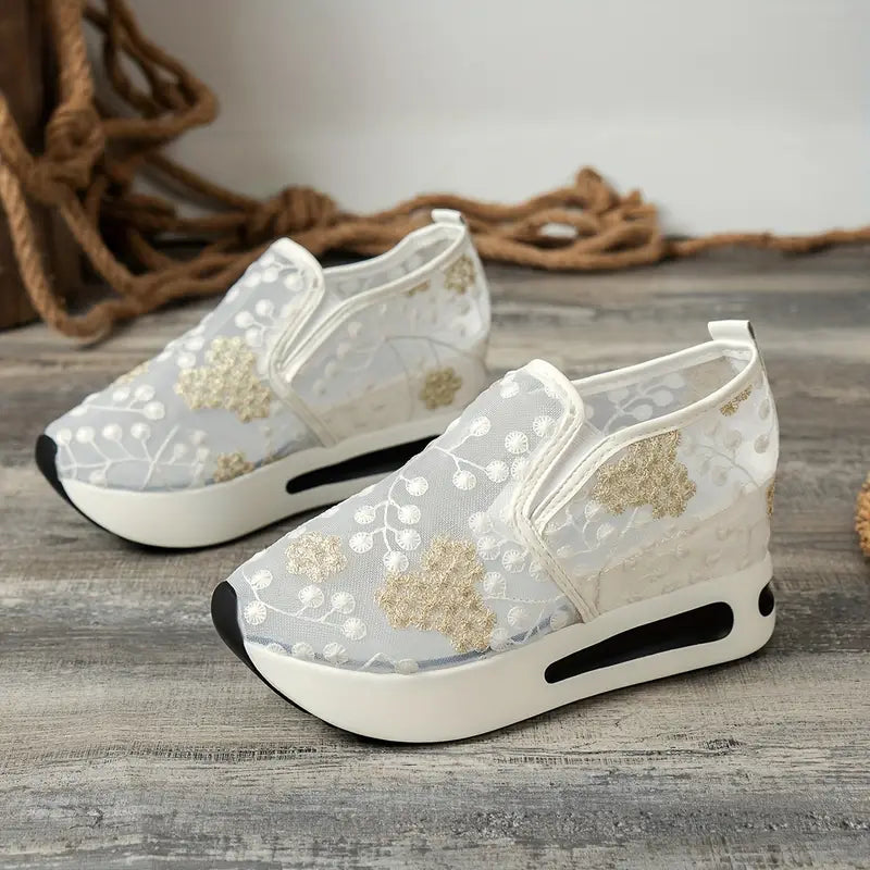 Platform Wedge Embroidery Mesh Shoes