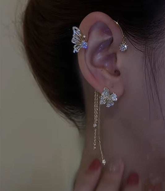 Zircon Flower Butterfly Ear Clip