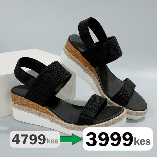 Women's Elastic Band Wedge Sandals【Black Only】
