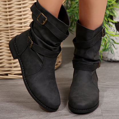 Low Heel Boots with Buckle for Women