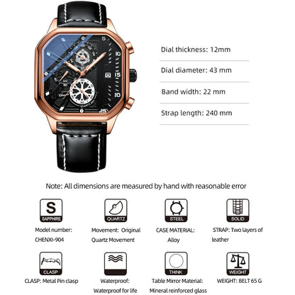 CHENXI Men's Square Leather Watch