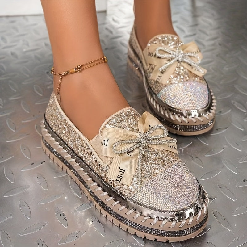 Rhinestone Bowknot Casual Shoes