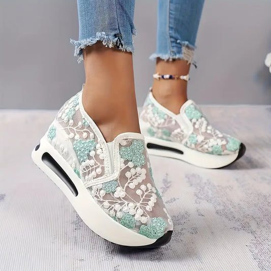 Platform Wedge Embroidery Mesh Shoes