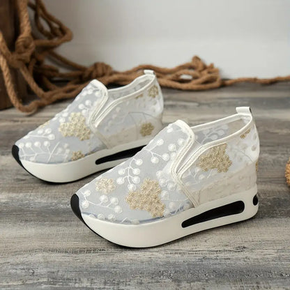 Platform Wedge Embroidery Mesh Shoes